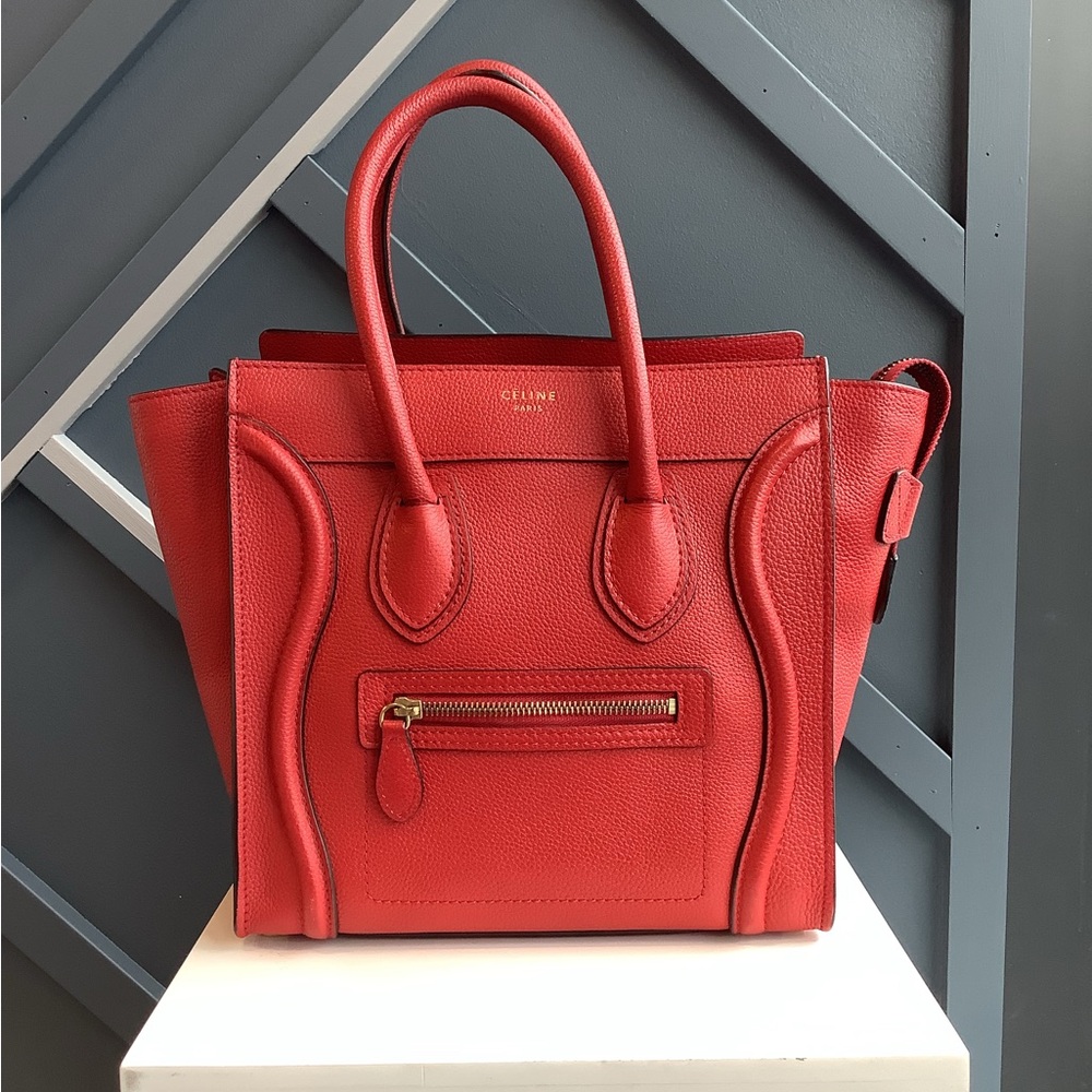 Celine Micro Luggage Tote in Red